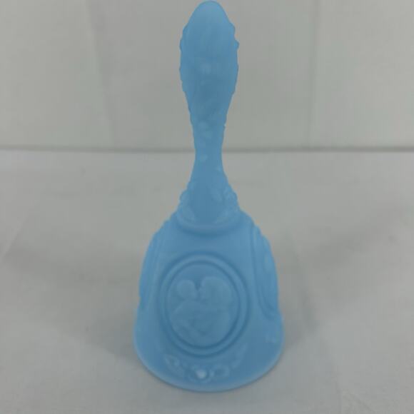 Vintage Mother and Child Fenton Blue satin custard Decorative Dinner Bell 6.5” - Picture 6 of 13